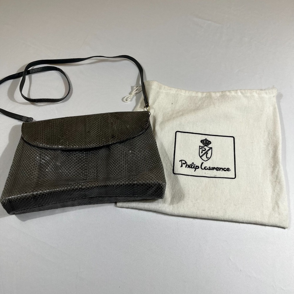 Vintage Philip Laurence Shoulder Bag Snakeskin Pattern Grey Made in Spain Clutch